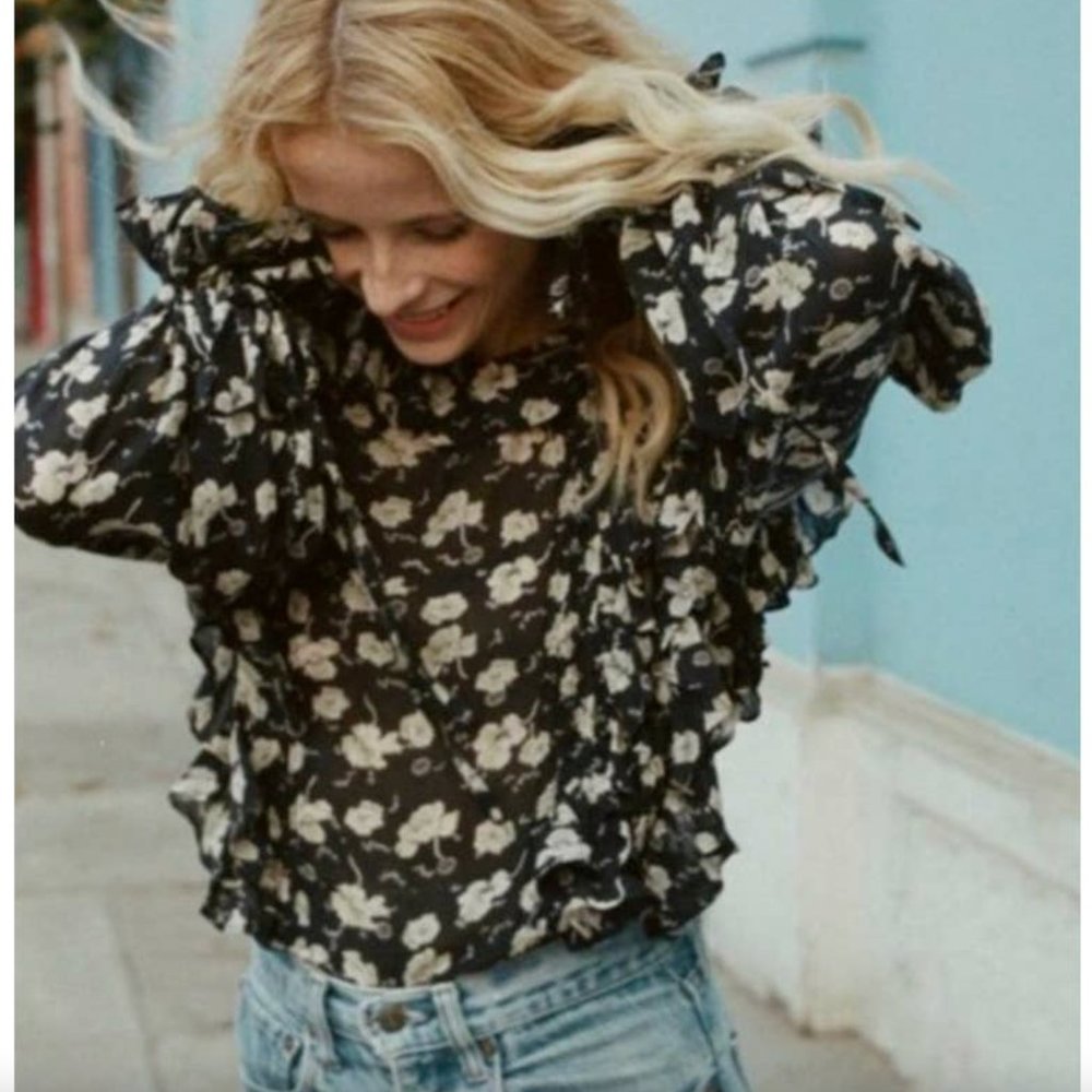 DOEN Luca Top in Black Anemone Floral Print